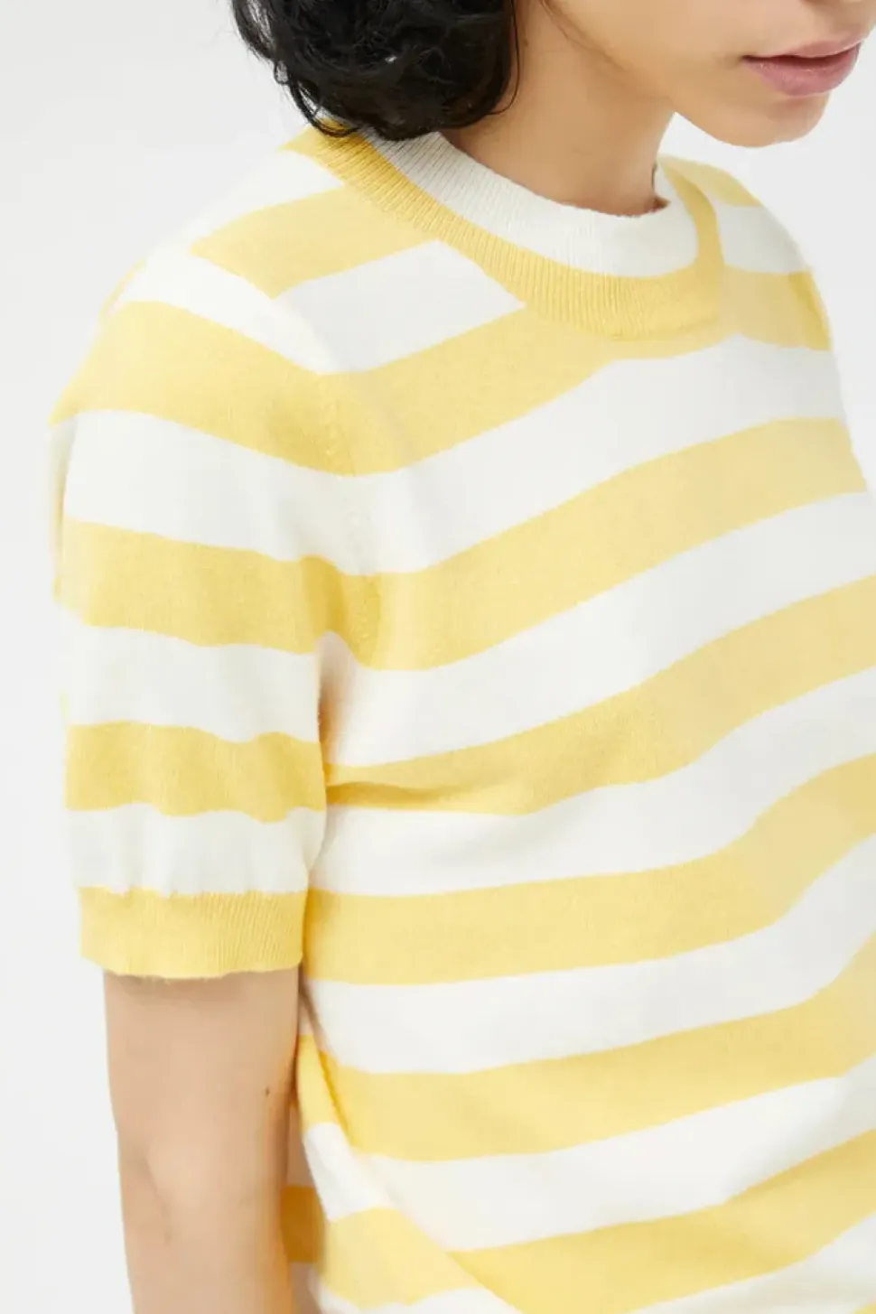 Striped Short Sleeve Sweater - Yellow