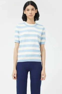 Striped Short Sleeve Sweater - Blue