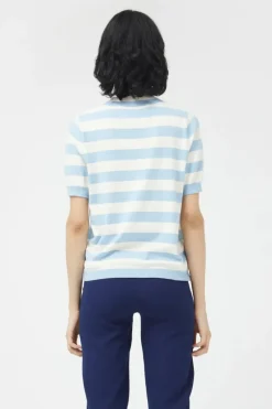 Striped Short Sleeve Sweater - Blue