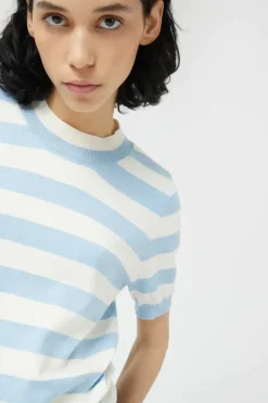 Striped Short Sleeve Sweater - Blue