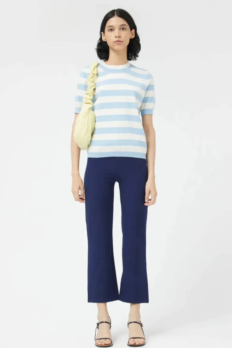 Striped Short Sleeve Sweater - Blue