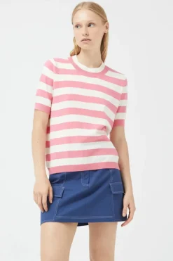 Striped Short Sleeve Sweater - Pink