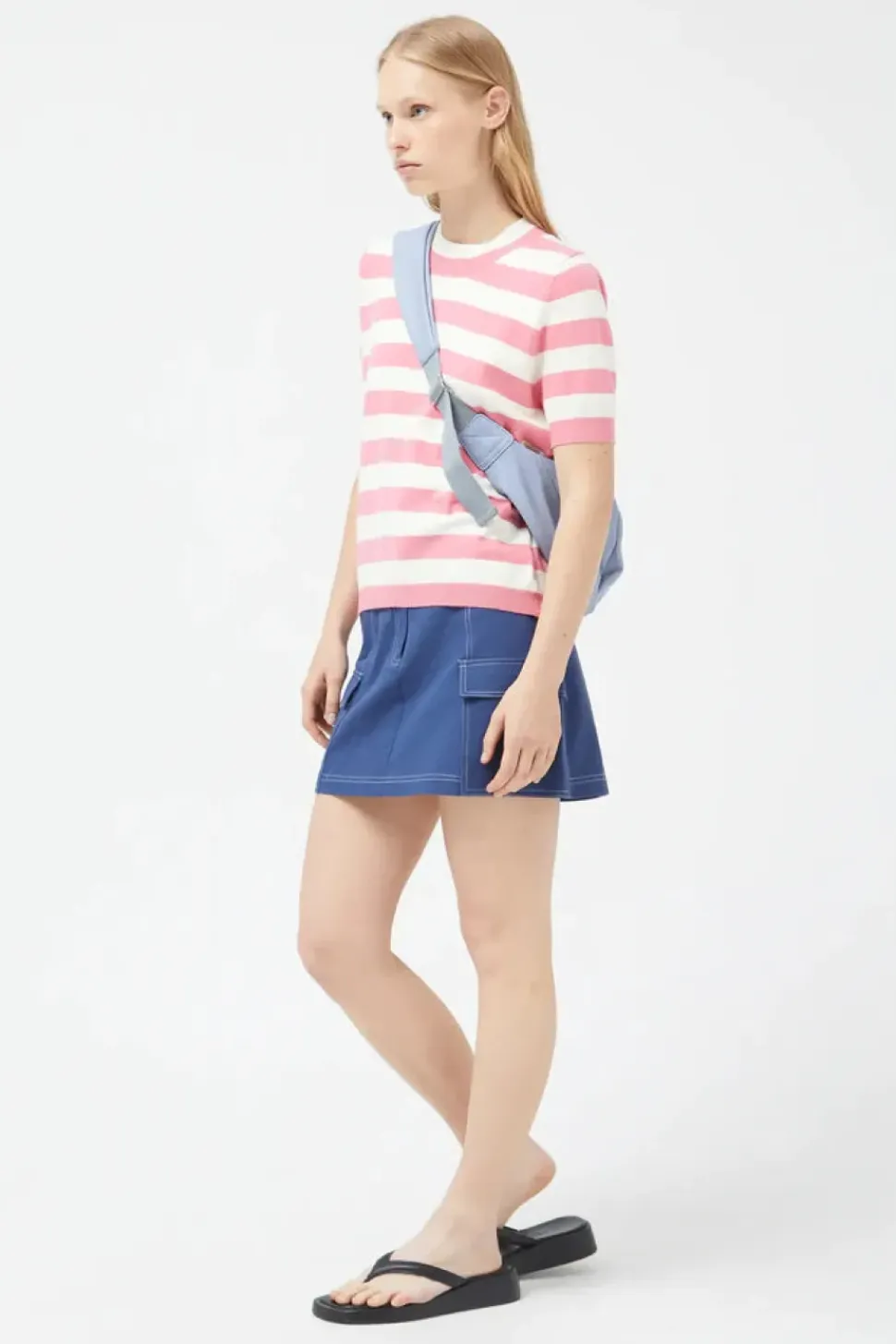 Striped Short Sleeve Sweater - Pink