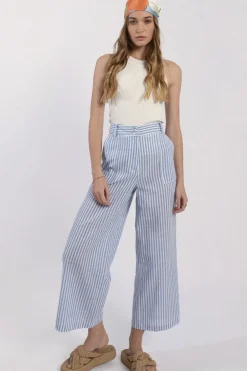 Striped Wide Leg Pants - Blue