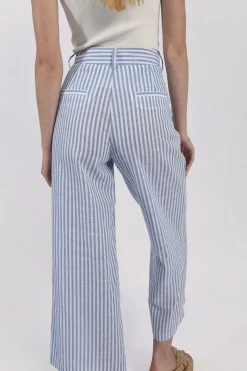Striped Wide Leg Pants - Blue