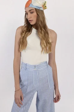 Striped Wide Leg Pants - Blue