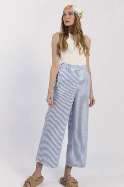 Striped Wide Leg Pants - Blue