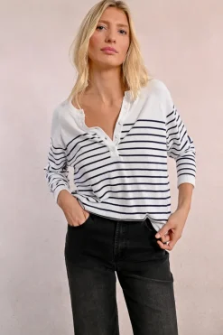 Stripe Henley Top - Blue/White