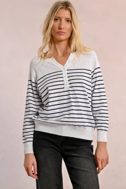 Stripe Henley Top - Blue/White