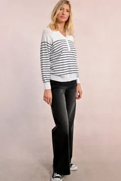 Stripe Henley Top - Blue/White