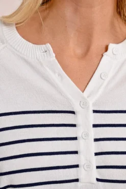 Stripe Henley Top - Blue/White