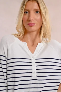 Stripe Henley Top - Blue/White