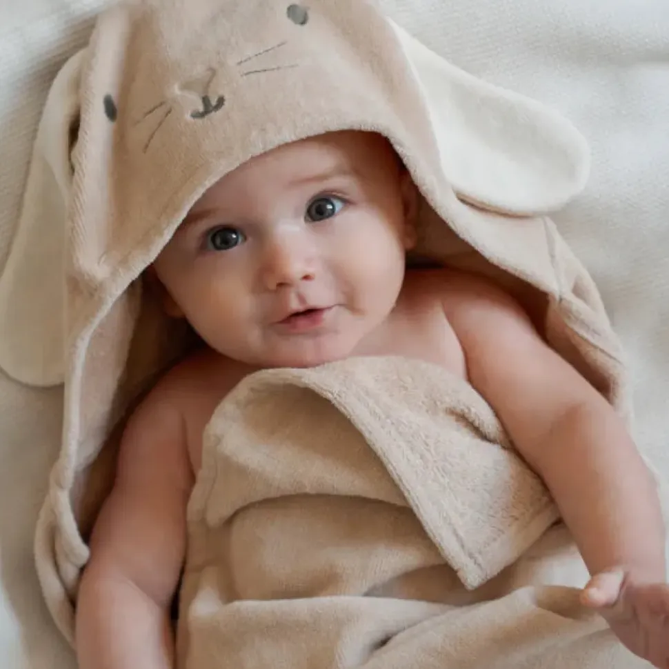 Taupe Bunny Hooded Baby Bath Wrap