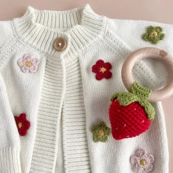 Teether Strawberry Red Cotton Crochet Rattle