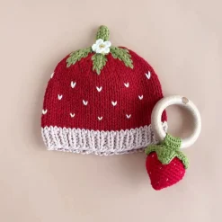 Teether Strawberry Red Cotton Crochet Rattle
