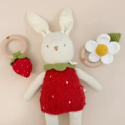 Teether Strawberry Red Cotton Crochet Rattle