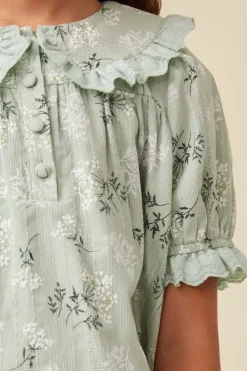 Textured Floral Lace Peter Pan Collar Top