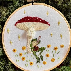 Toadstool Serenade Frog & Mushroom Craft Diy Embroidery Kit
