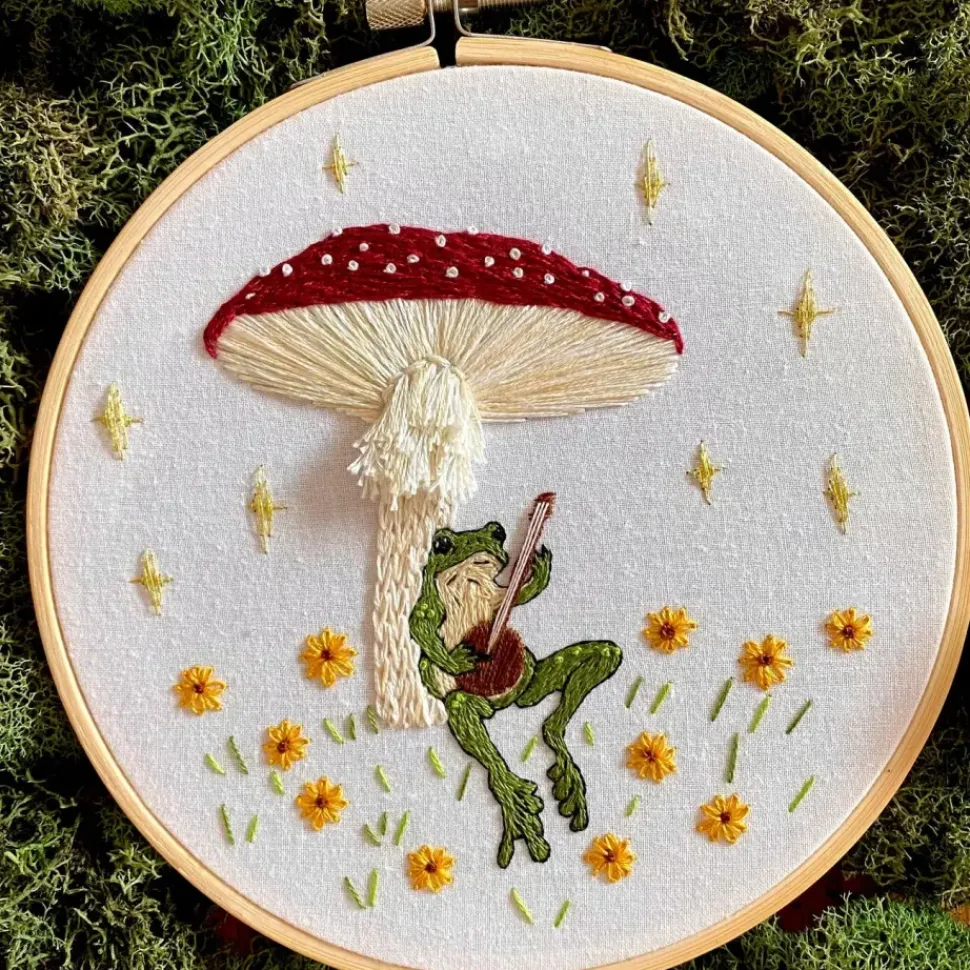 Toadstool Serenade Frog & Mushroom Craft Diy Embroidery Kit
