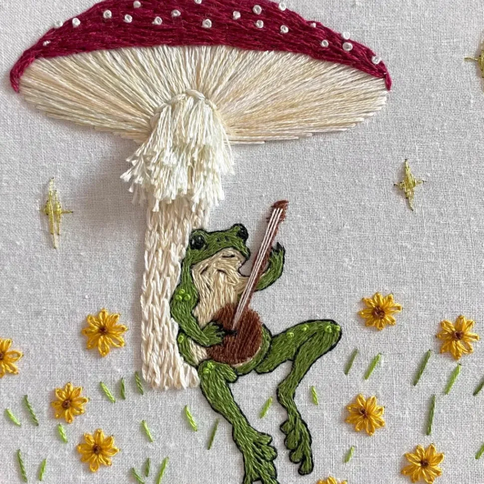 Toadstool Serenade Frog & Mushroom Craft Diy Embroidery Kit