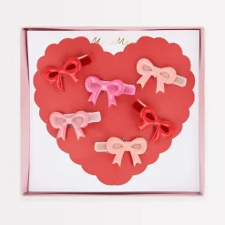 Valentine's Bow Hair Clips (x6)