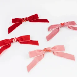 Velvet Bows With Charms Hair Clips (x 4)
