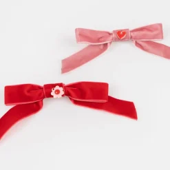 Velvet Bows With Charms Hair Clips (x 4)