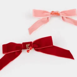 Velvet Bows With Charms Hair Clips (x 4)
