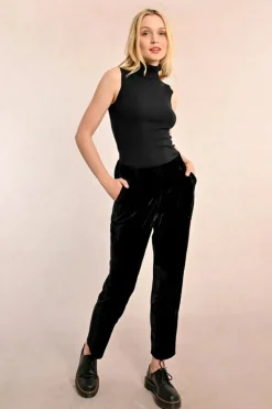 Velvet Cigarette Pants - Black