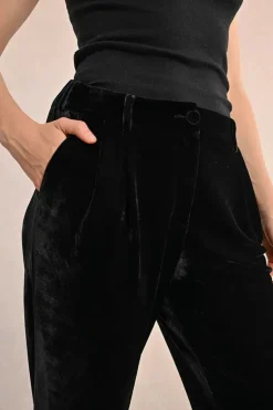 Velvet Cigarette Pants - Black