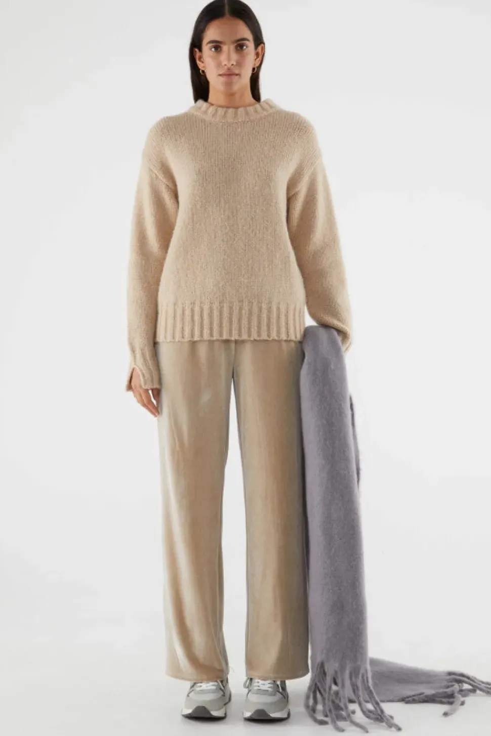 Velvet Stretch Pants - Beige