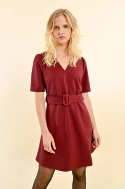 V-Neck Belted Dress