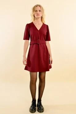 V-Neck Belted Dress