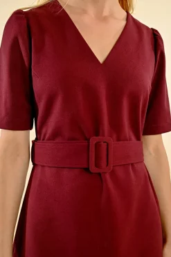 V-Neck Belted Dress
