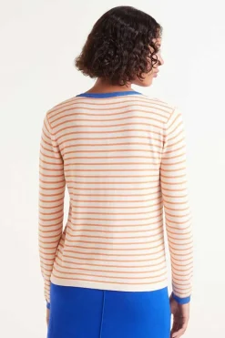 V-Neck Striped Sweater - Orange/White