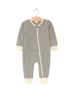 2 Way Zip Romper- Stripe- Charcoal