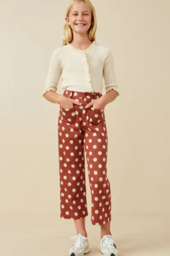 Wide Leg Polka Dot Patch Pocket Knit Pants