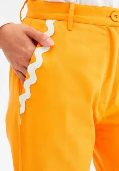 Wide-Leg Trousers Zig-Zag Detailing (Orange)