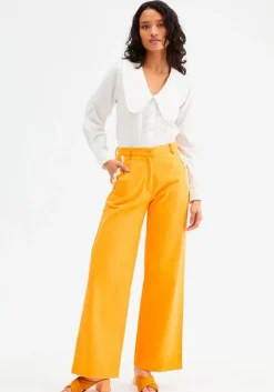 Wide-Leg Trousers Zig-Zag Detailing (Orange)