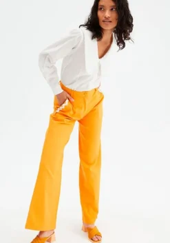 Wide-Leg Trousers Zig-Zag Detailing (Orange)