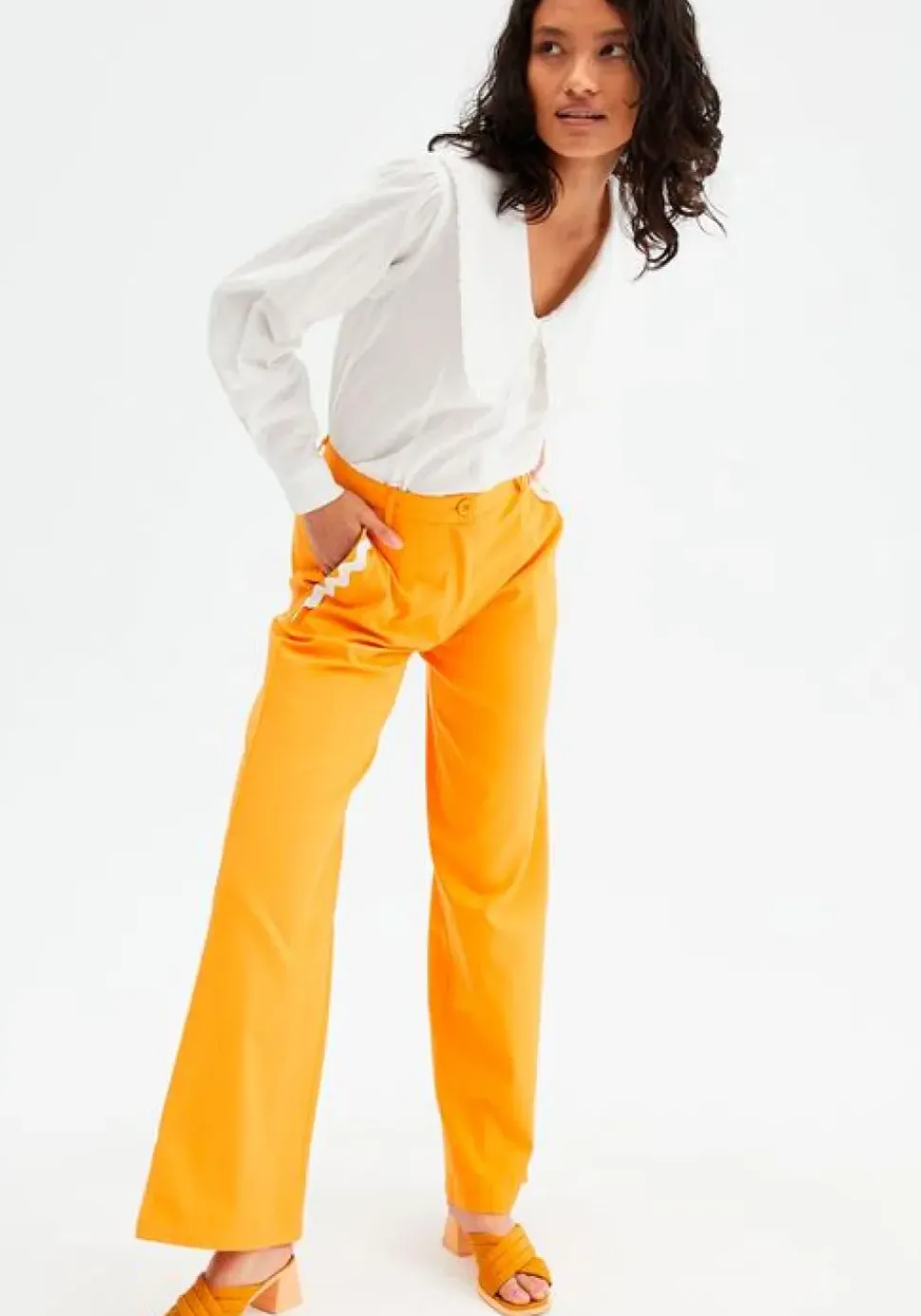Wide-Leg Trousers Zig-Zag Detailing (Orange)