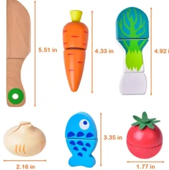 Wooden Pretend Cutting Play Food Set for Kids - 12 pcs