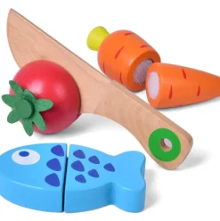 Wooden Pretend Cutting Play Food Set for Kids - 12 pcs