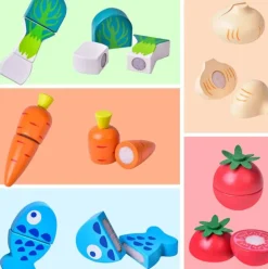 Wooden Pretend Cutting Play Food Set for Kids - 12 pcs
