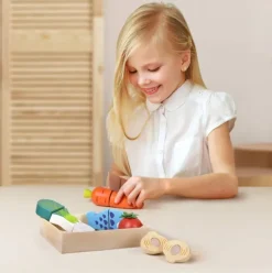 Wooden Pretend Cutting Play Food Set for Kids - 12 pcs